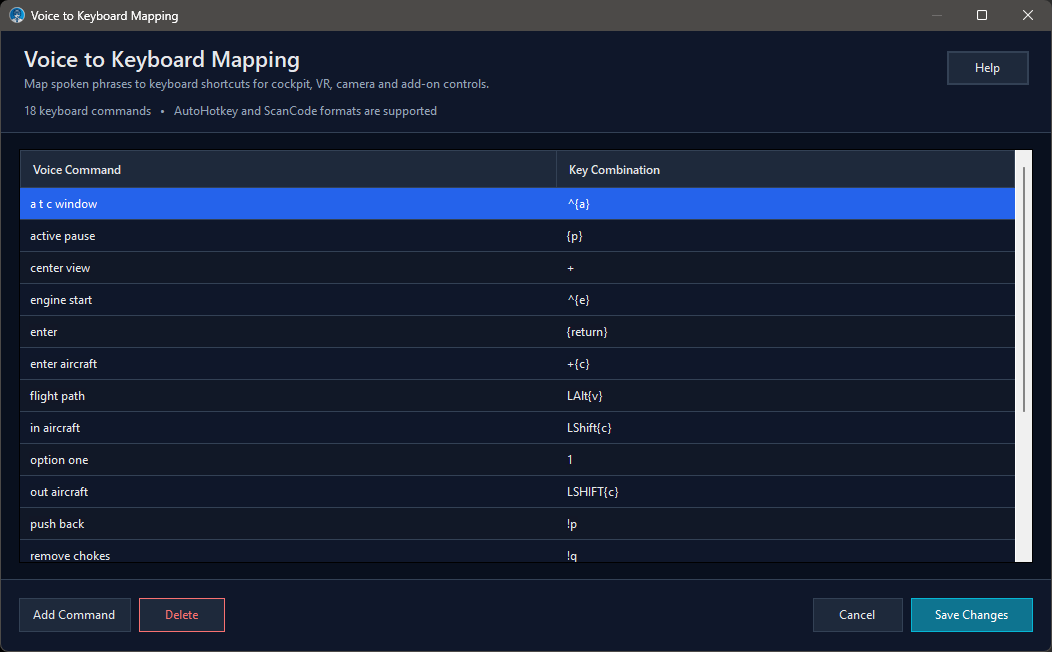 Voice to Keyboard Mapping window