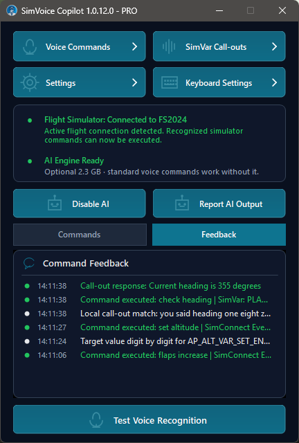 Main screen showing the Feedback tab