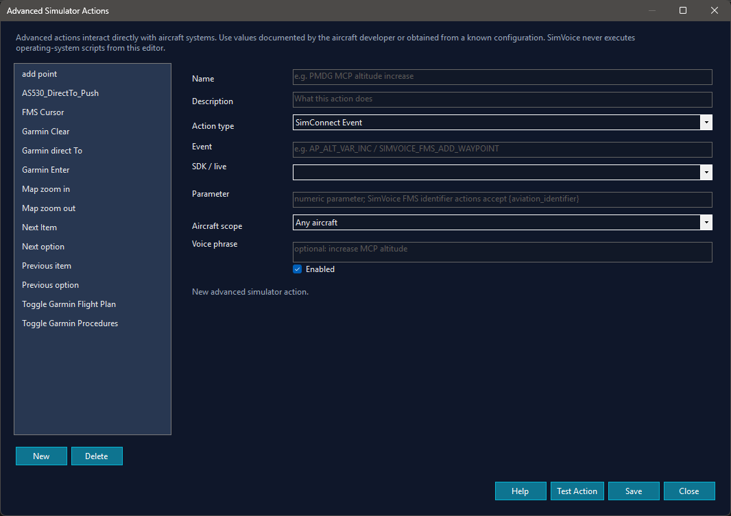 Advanced Actions editor