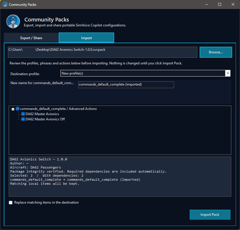 Community Pack import