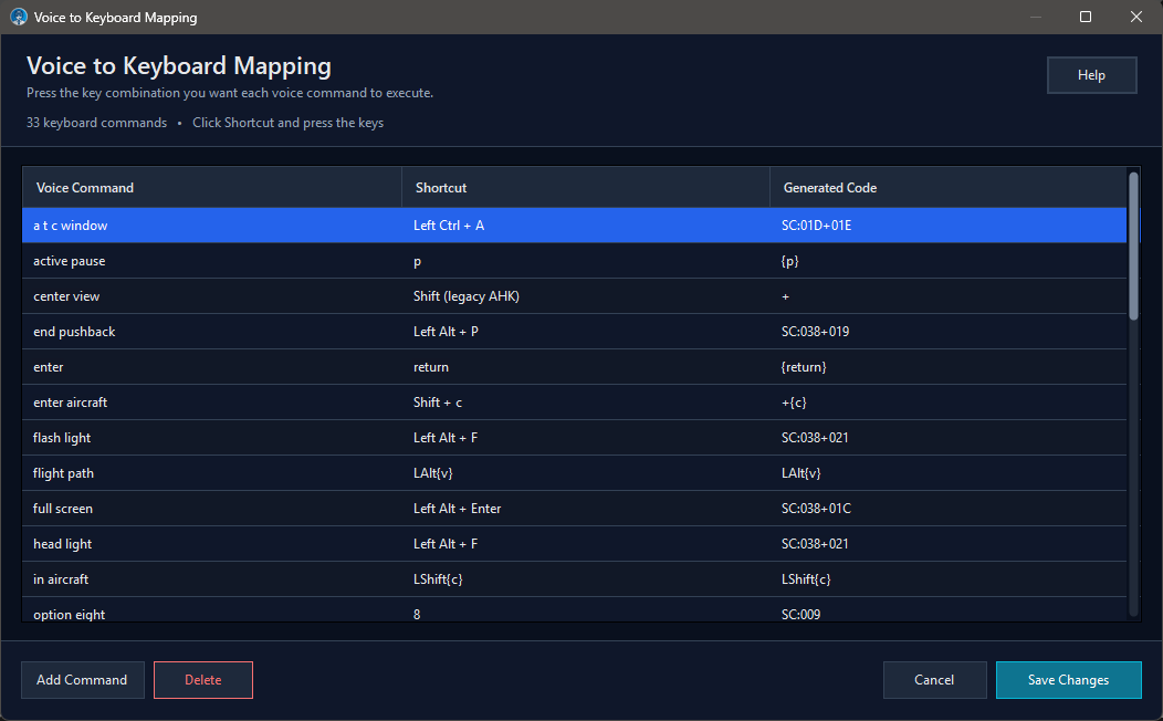 Voice-to-Keyboard Mapping window