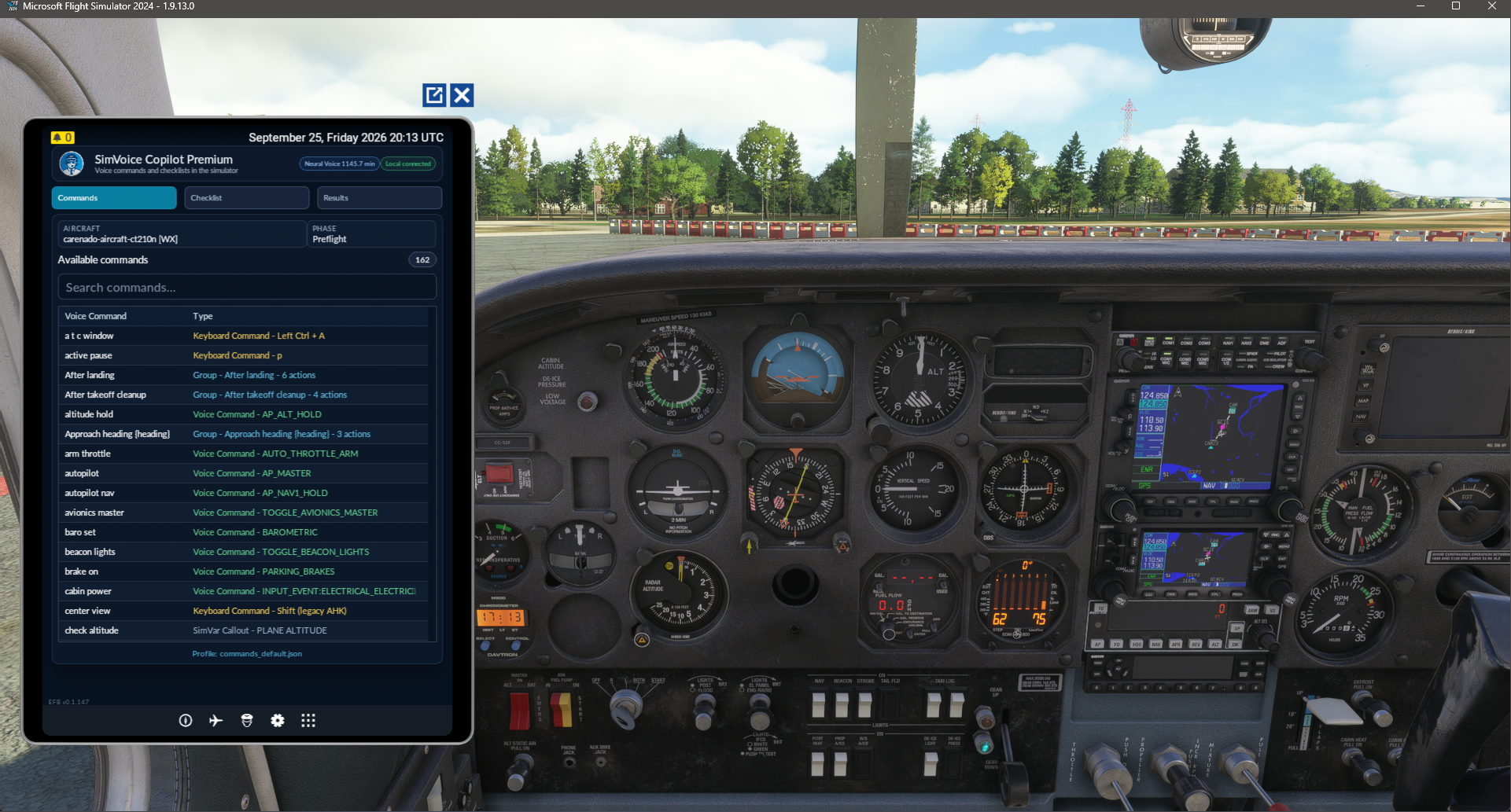 MSFS 2024 EFB - Commands view