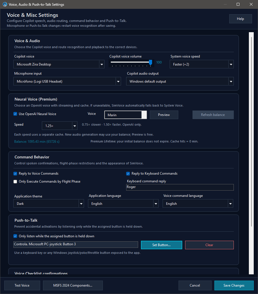 Voice, audio and Push-to-Talk settings