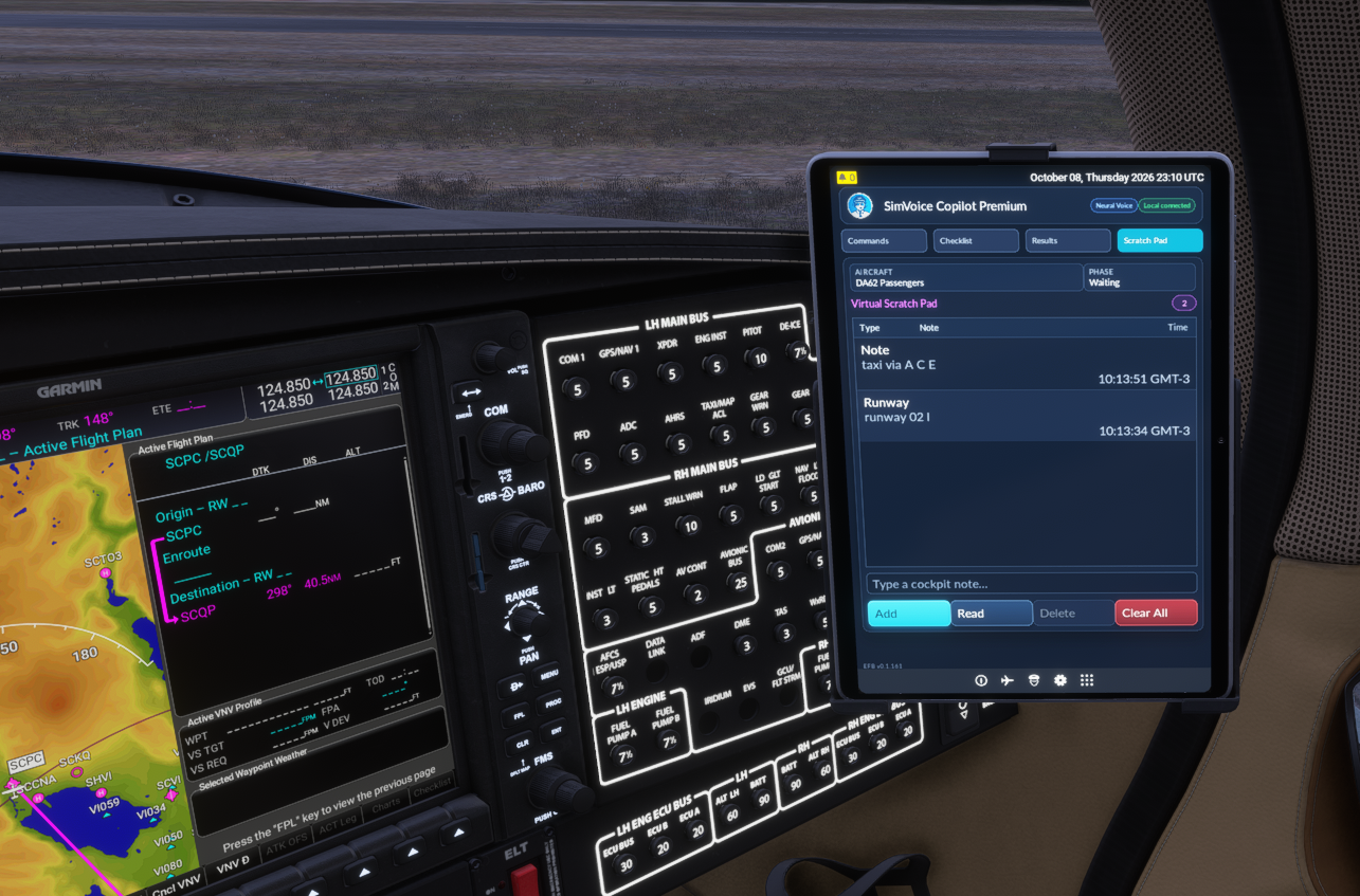 Virtual Scratch Pad in MSFS 2024 EFB