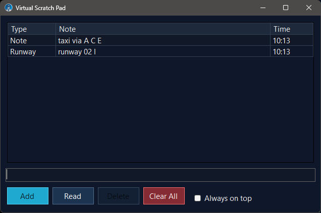 Virtual Scratch Pad Windows panel