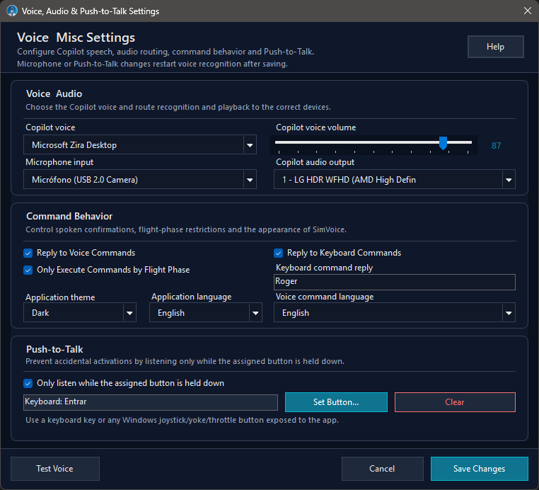 Voice, Audio and Push-to-Talk Settings