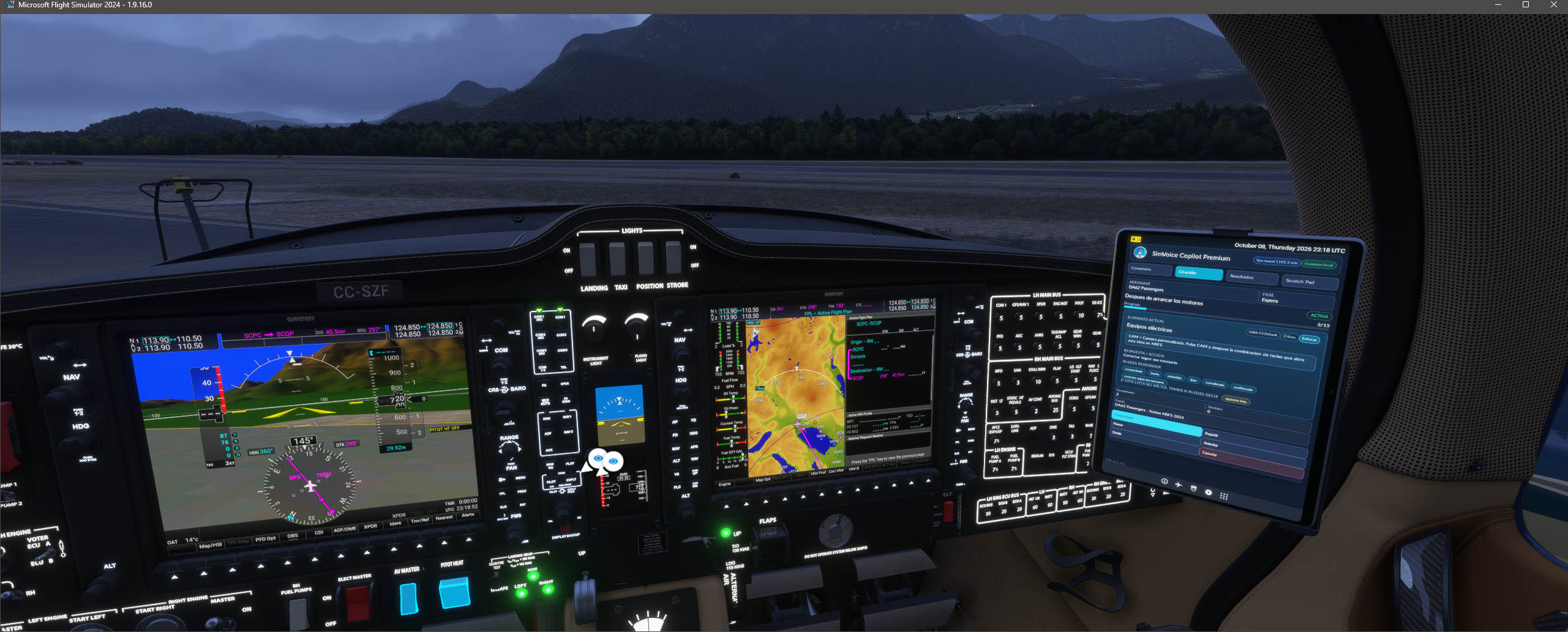 Plan de vuelo Garmin visible en cabina