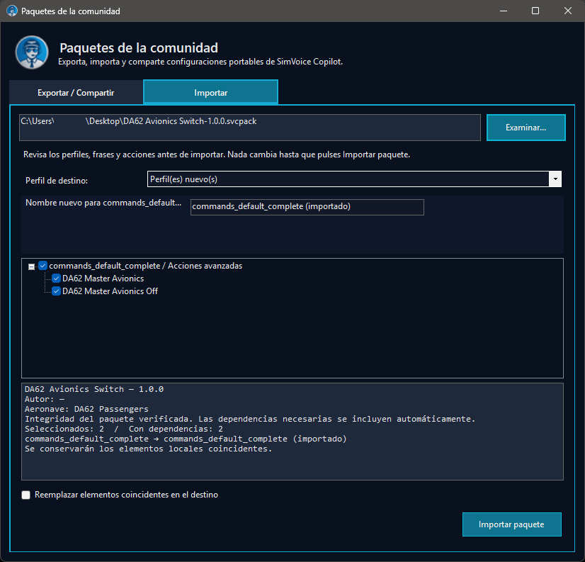 Exportación de Paquete de la comunidad