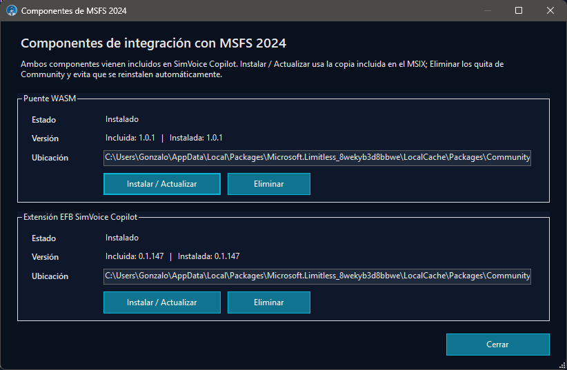 Componentes de integración MSFS 2024